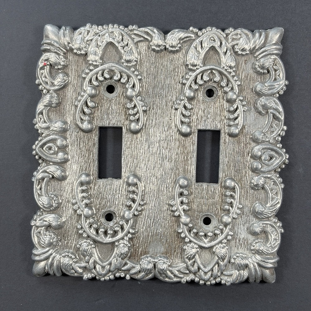 Vintage Pearl Maid‎ Ornate Metal Double-Gang Light Switch Plate